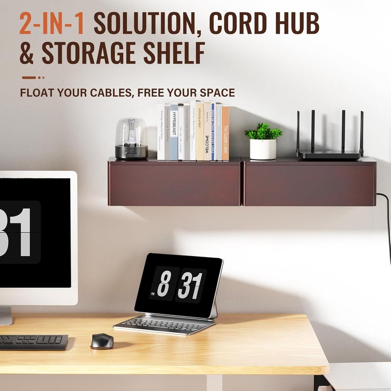 Cinati Large Cable Management Box, 15.8" Wooden Cable Organizer for Floor Wires Storage, Wall Mount Cord Hider Box for Electrical Cord Management, Power Strip Wire Organization for Desktop Home Office - Image 4